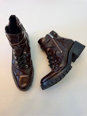 3.1 Phillip Lim Burgundy Hayett / Hyatt Lug Sole Biker Boots, Size 8.5
